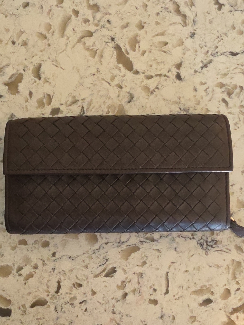 Bottega Veneta Intrecciato Flap Long Wallet - Dark Brown